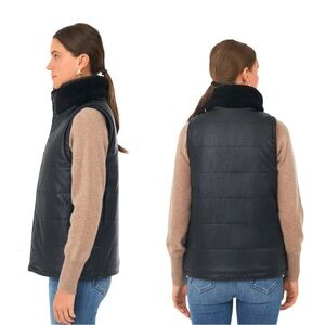 Tuckernuck Women’s Black Leather and Shearling Reversible Beckham Vest  Size: S